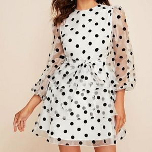 White Black polka dot dress